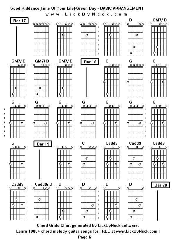 Chord Grids Chart of chord melody fingerstyle guitar song-Good Riddance(Time Of Your Life)-Green Day - BASIC ARRANGEMENT,generated by LickByNeck software.